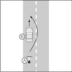 四輪車対バイク、バイクが禁止場所ではない追越しで四輪車が追突の事故の図