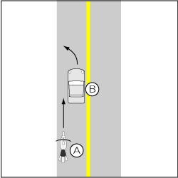 四輪車対バイク、四輪車が進路妨害の事故の図